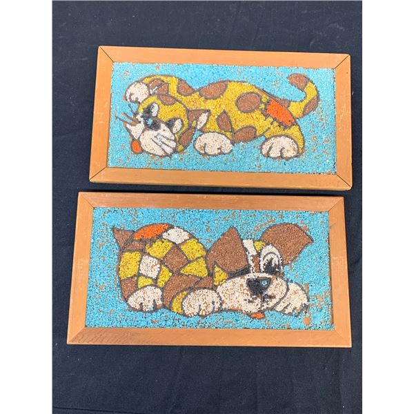 Pair of Cat and Dog Pebble Rock Art 13" x 7"