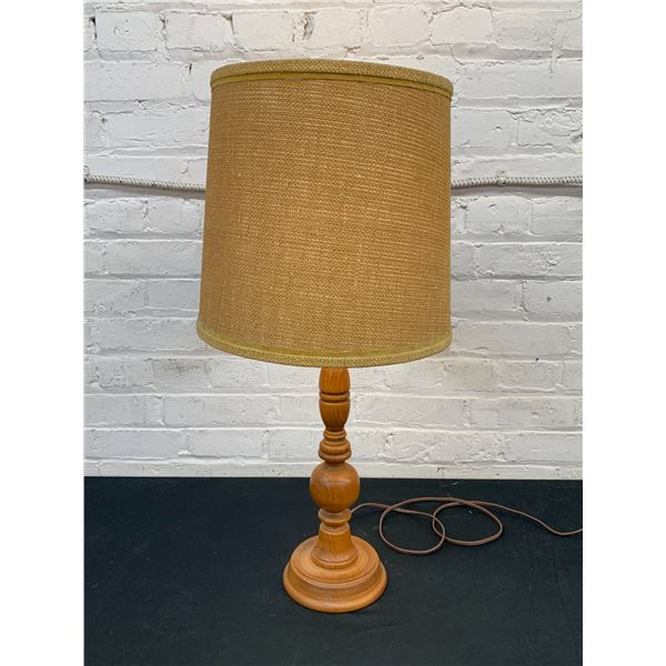Vintage Wood and Burlap Table Lamp *works*