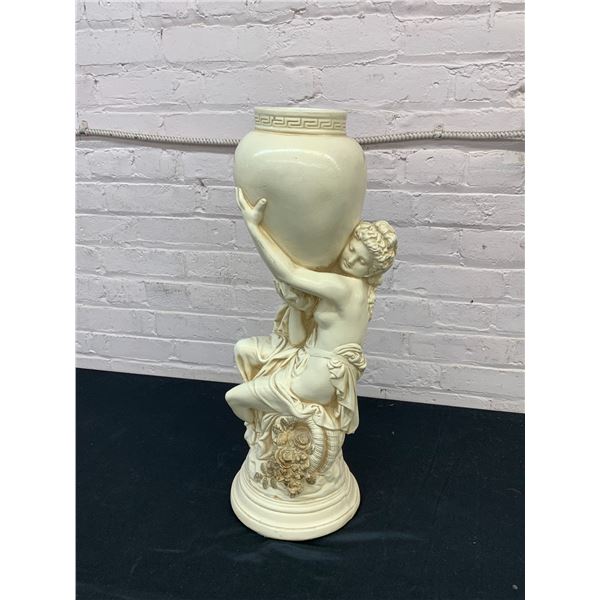 Greek / Roman Style Ceramic Figurine Nude Woman Holding Pot 25" Tall Tuscanart