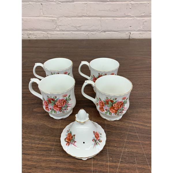 Royal Albert Centennial Rose 4 Coffee Mugs and Coffee Pot Lid