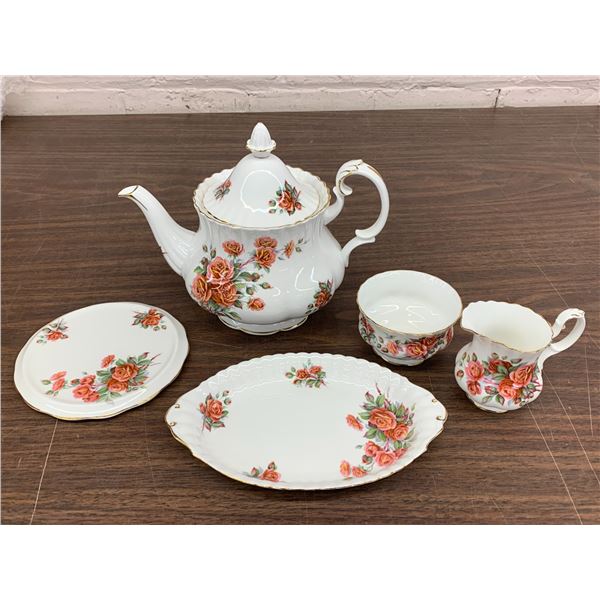 Royal Albert Centennial Rose Tea Pot, Trivet, Cream Sugar and Tray