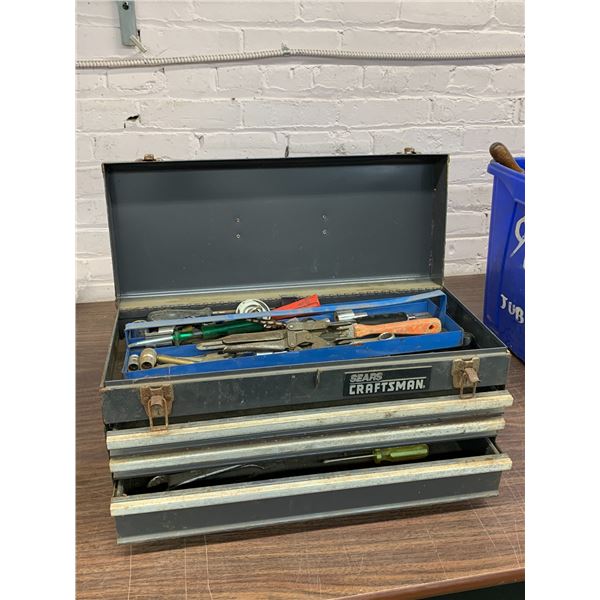Sears Craftsman Tool Box with Small Assortment of Tools