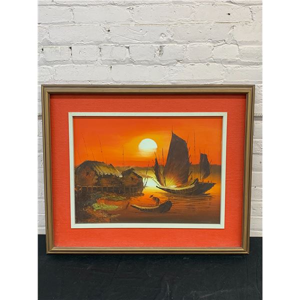 Framed Original Painting Sunset with Sailboats 33" x 27"