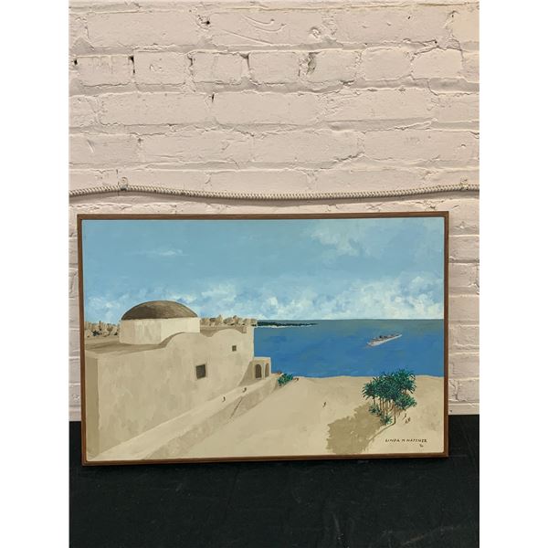Linda M Hattner Scene from Greece Framed Painting 21" x 31"