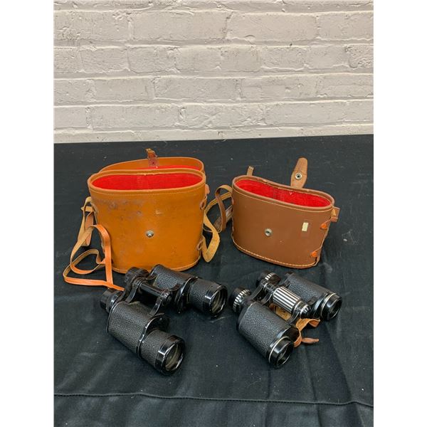 Lot of 2 Binoculars with Leather Carry Cases