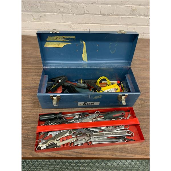 Tool Box Full of Hand Tools Wrenches, Tape Measure, Screw Drivers, Etc