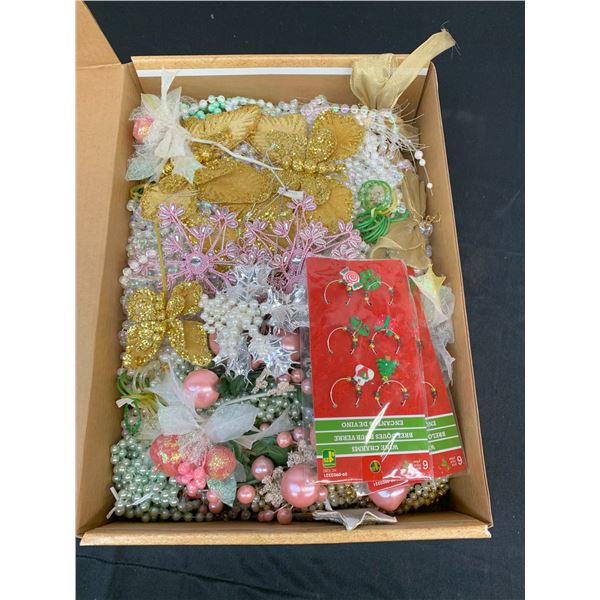 Box of Christmas Decorations Pink, Pastels, Beads