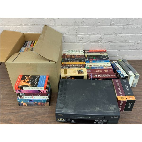 Large Lot of Assorted VHS Tape Movies and VCR Movie Player