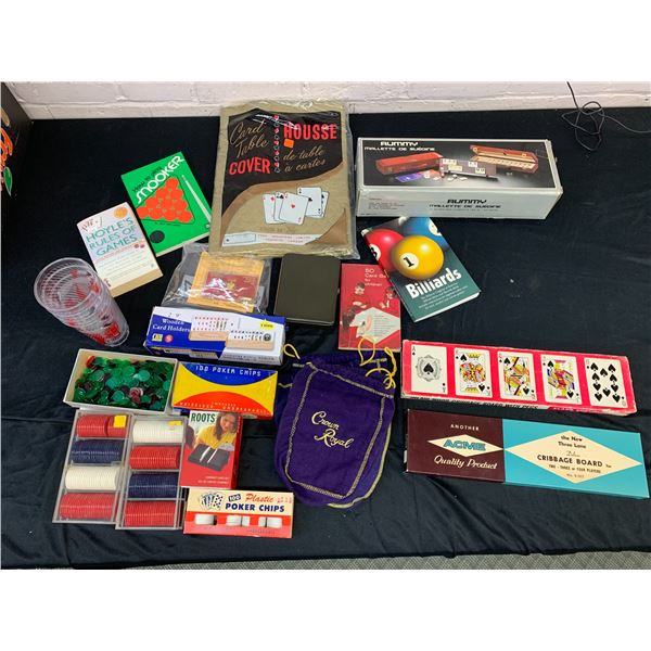 Lot of Playing Cards, Poker Chips, Books / Gambling Related