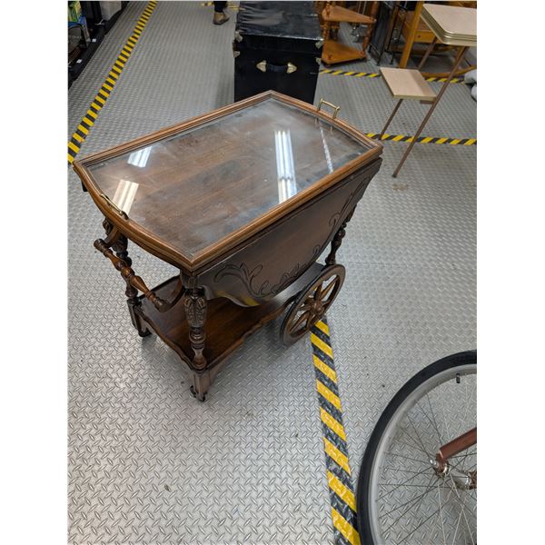 Vintage Wooden Tea Cart w/ Removable Tray Top
