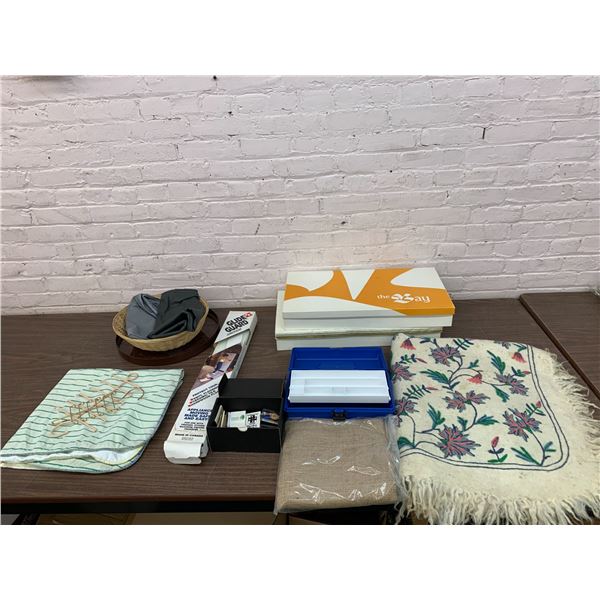 END OF THE RUN Household Hudson Bay Boxes, Sewing Items, Craft Box, Blanket, etc
