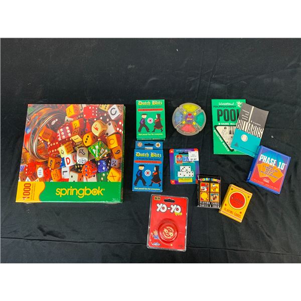 Vintage Toys Puzzle, Playing Cards, Yo-Yo, Simon, Booklets, Dice, Etc