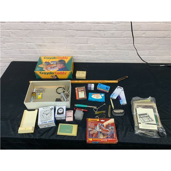 Lot of Office Related Items Hole Punchers, Calculator, Sticky Notes, Pins, Clocks, etc