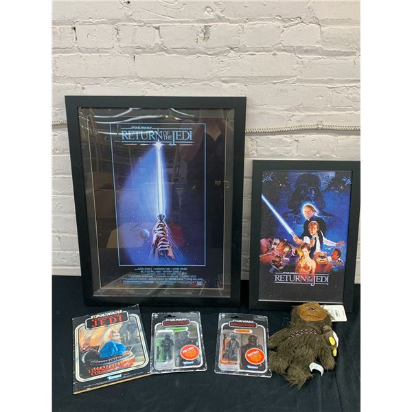6pcs Star Wars Related Collectibles 2 Action Figures, Chewbacca Plush, Framed Movie Posters
