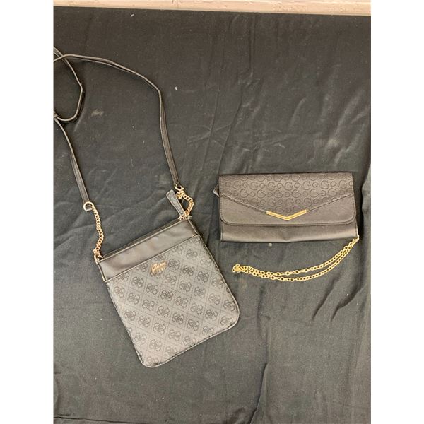 Lot of 2 Guess Crossbody Tote and Clutch with Chain Strap.