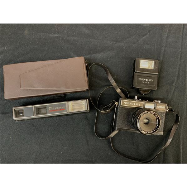 Bentley WX-3 Vintage 35mm Film Camera with 50mm 1.6 Lens, Flash, and ITT Telephoto Camera