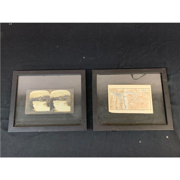 Pair of Framed Vintage Antique Canadian Slide, Rocky Mountains Map  9x11