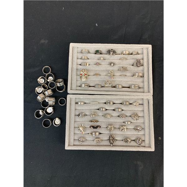 Lot of Assorted Fashion Rings and 2 Ring Display Boxes