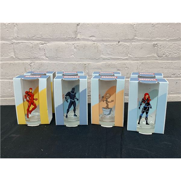 Lot of 8 Marvel Collector's Glasses Black Widow, Black Panther, Iron Man, Baby Groot