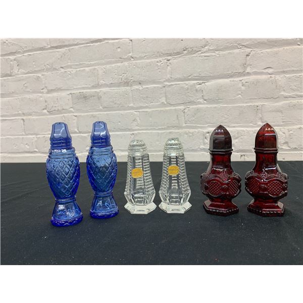 3 Pairs of Salt and Pepper Shakers Avon, Bohemia, Cobalt