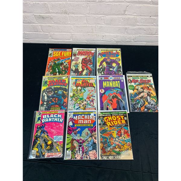 Lot of 10 Vintage Comic Books Ghost Rider, Manbat, Machine Man, Red Sonja, SGT Fury, Black Panther