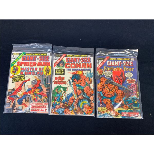 Lot of 3 Vintage Comic Books Marvel's Giant Sized Fantastic Four, #2 Conan the Barbarian #1, ect