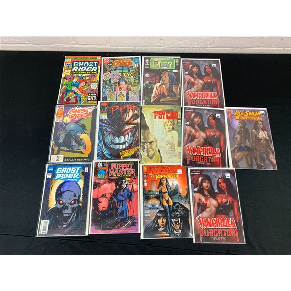 Lot of 13 Comic Books Vampirella, Red Sonja, Puppet Master, Psycho, PLOT, Ghost Rider, etc