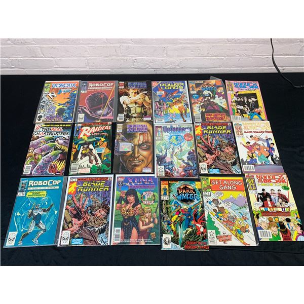 Lot of 18 Vintage Comic Books New Kids on the Block, Power Loads, Robocop, Raider of the Lost Ark,,