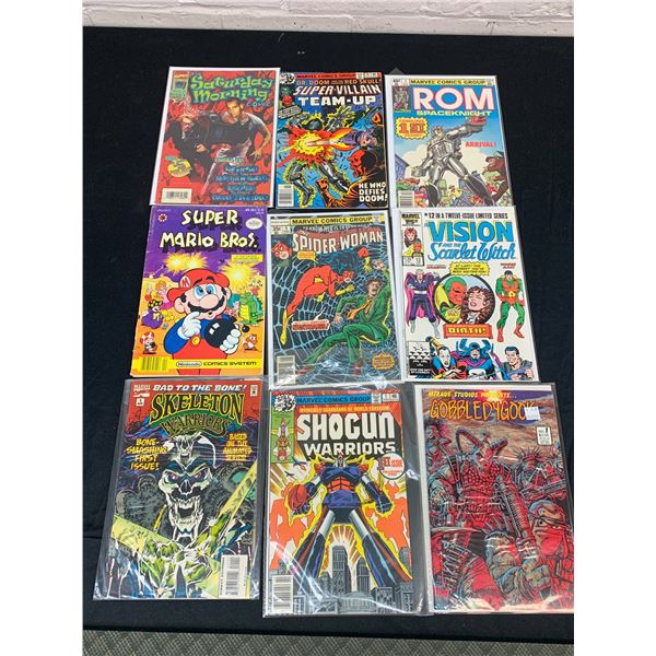 Lot of 9 Vintage Comics Vision, ROM, Shogun, Super Mario Bros, etc