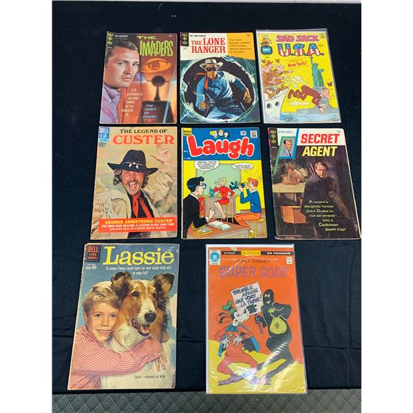 Lot of 8 Vintage Comics Gold Key, DELL, etc Secret Agent, Lone Ranger, Lassie, etc