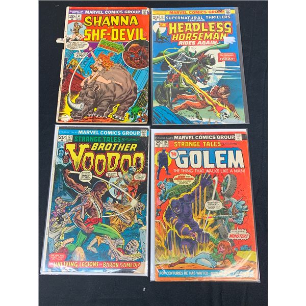 Lot of 4 Comics Strange Tales Golem, Shanna and She-Devil, Voodoo, Headless Horseman