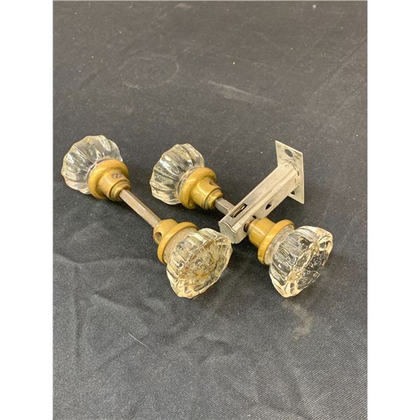 Pair of Vintage Antique Hardware Glass and Brass Door Knobs