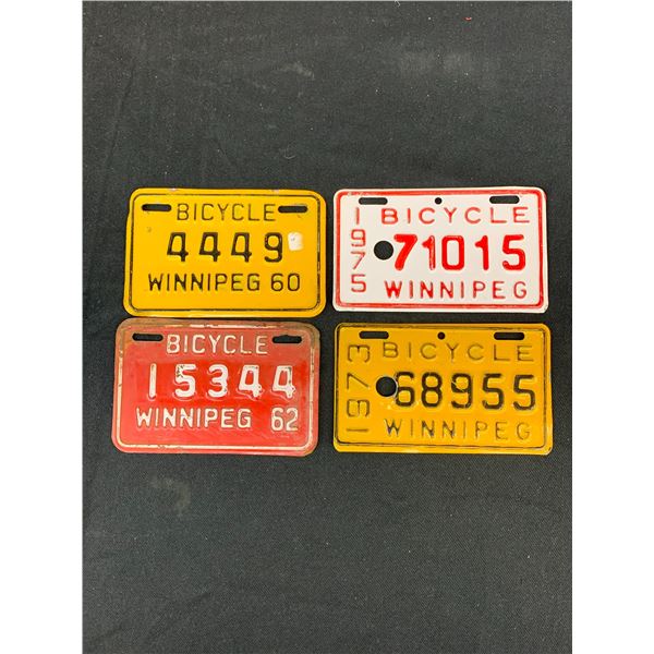 Lot of 4 Vintage Winnipeg Bicycle License Plates 1960, 1962, 1973, 1975