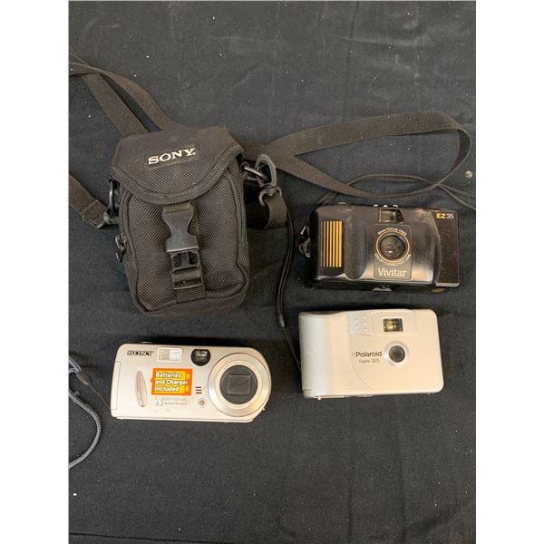 Lot of 3 Cameras SONY Cyber-Shot MPEG Movie VX, Polaroid Digital 320 and Vivitar EX 35