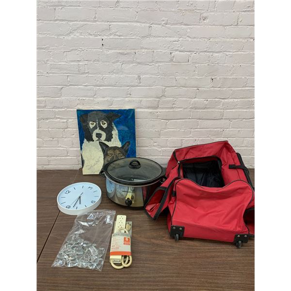 JUNK LOT Chandelier Pendants, Travel Bag, Power Cable, Slow Cooker, Art