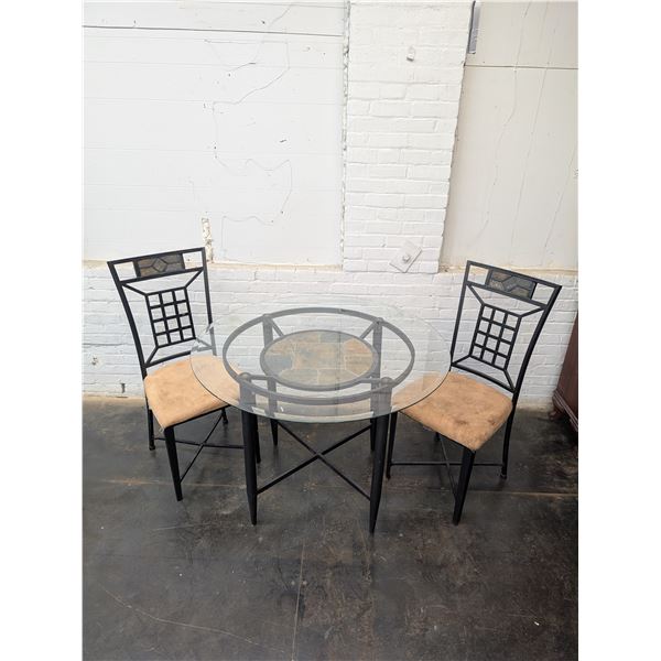 Modern Glass Top Metal Frame Dining Table and 2 Chairs