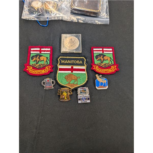 Lot of Pins Patches Manitoba Curling Five Shillings Coronation Coin