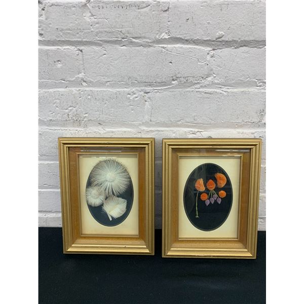 Pair of Framed Caribou Tufted Hair Framed Native Canadian Artworks 7x10