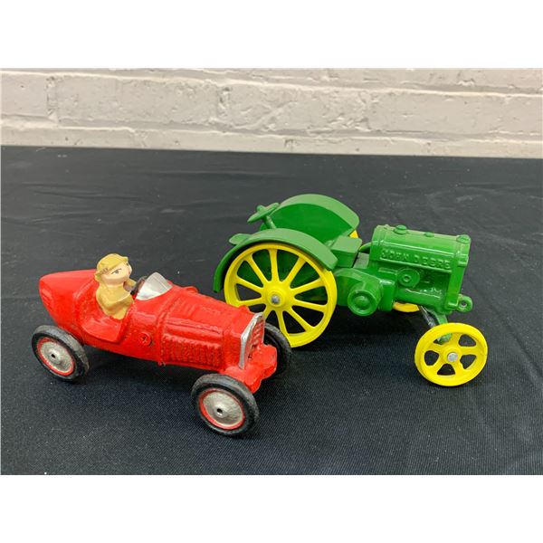 Pair of Cast Iron John Deere Tractor and Toy Car