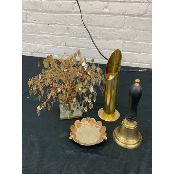 Metalware Brass Retirement Bell, Candle Sconce, Tree, Coin Key Dish