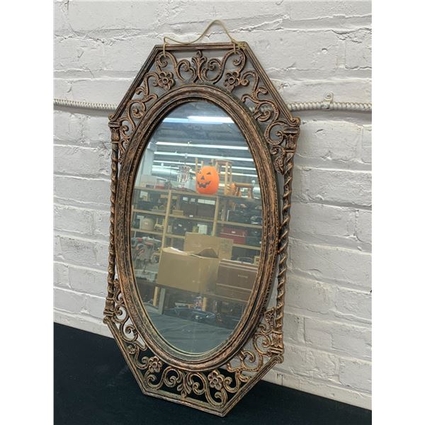 Vintage MCM 1965 Syroco Wall Mirror Ornate, Copper Tone Twist Frame 27" x 14"