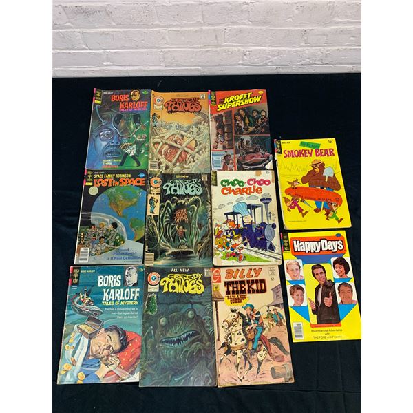 Lot of 11 Vintage Comics Gold Key, Boris Karloff, Greedy Things, Billy The Kid, Choo Choo Charlie