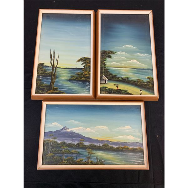 Lot of 3 MN Johnn Artist Signed Original Paintings Tropical Scenes 16" x 10"