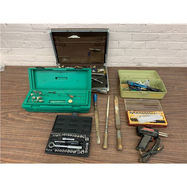 Large Lot of Assorted Tools, Sockets, Soldering Gun, etc