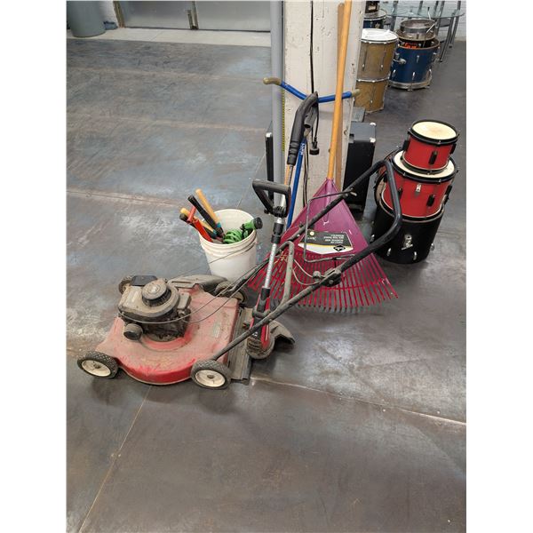 Lot of Yard Tools Rake Weed eater Hedge Trimmers Hose Etc