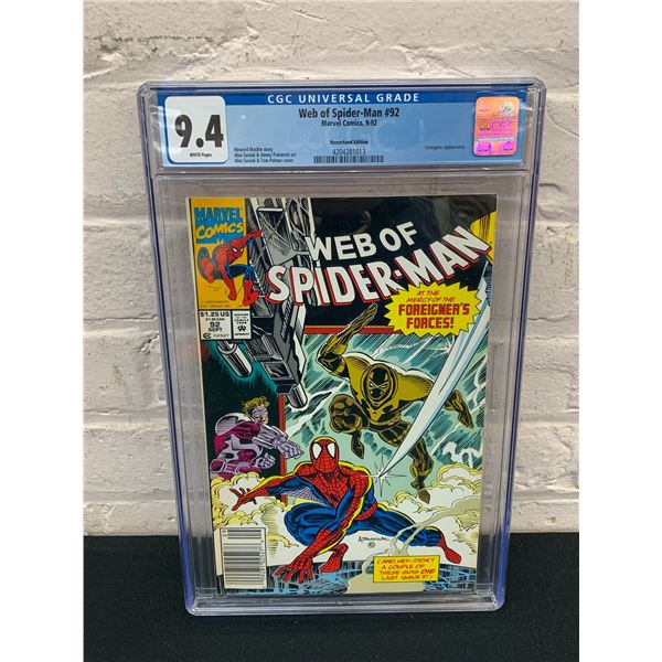 CGC 9.4 Web of Spider-Man #92 Graded Slabbed Book Newsstand Edition