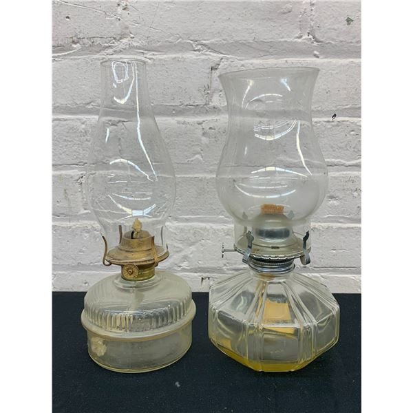 Pair of Vintage Glass Oil Lamps 12"