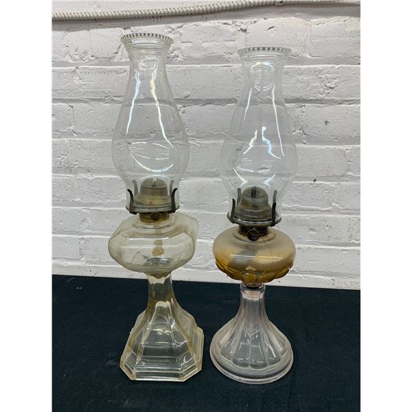 Pair of Vintage Glass Oil Lamps