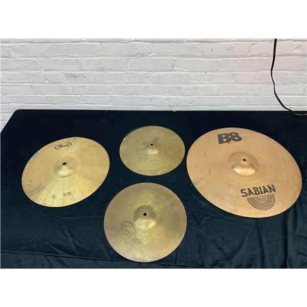 Lot of 4 Cymbals 13" 16" and 20" Sizes Sabian, Solar, Pearl