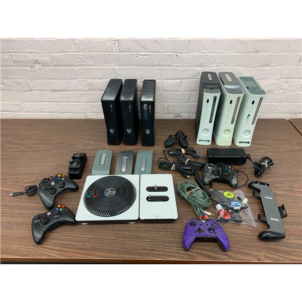 LARGE Lot of Xbox 360 and 360 Slim Console Decks, Controllers, Memory, Cables, Etc